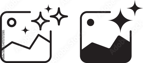 Set of generative AI image icons, image photo album, gallery ai icon sparkle star symbol. Vector ai generated icon gradient logo. for apps, photo editing tools. Vector illustration
