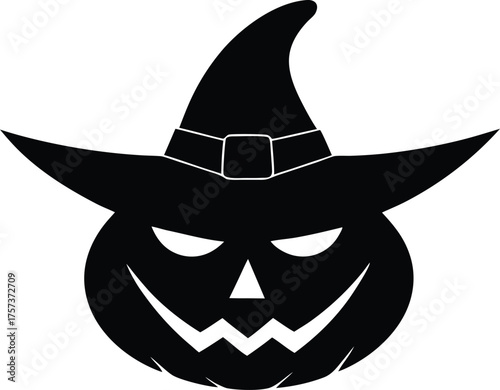 Witch hat on pumpkin logo template vector