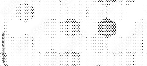 Disappearing seamless halftone vector background. Filled with black hexagones