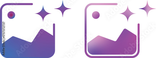 Set of generative AI image icons, image photo album, gallery ai icon sparkle star symbol. Vector ai generated icon gradient logo. for apps, photo editing tools. Vector illustration
