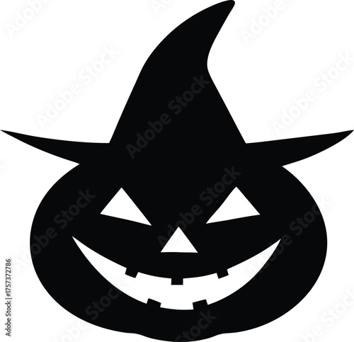 Carved pumpkin with witch hat vector graphic