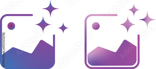 Set of generative AI image icons, image photo album, gallery ai icon sparkle star symbol. Vector ai generated icon gradient logo. for apps, photo editing tools. Vector illustration
