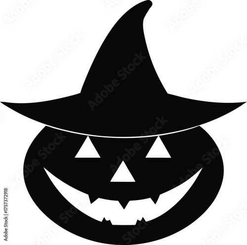 Halloween pumpkin with witch hat vector illustration