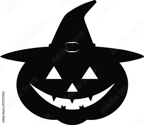 Jack o lantern with witch hat vector icon