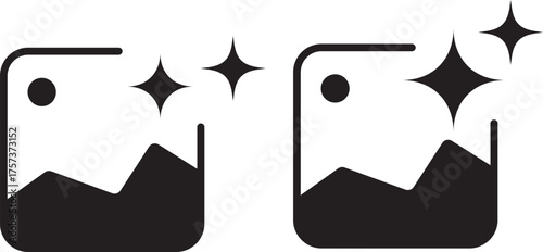 Set of generative AI image icons, image photo album, gallery ai icon sparkle star symbol. Vector ai generated icon gradient logo. for apps, photo editing tools. Vector illustration
