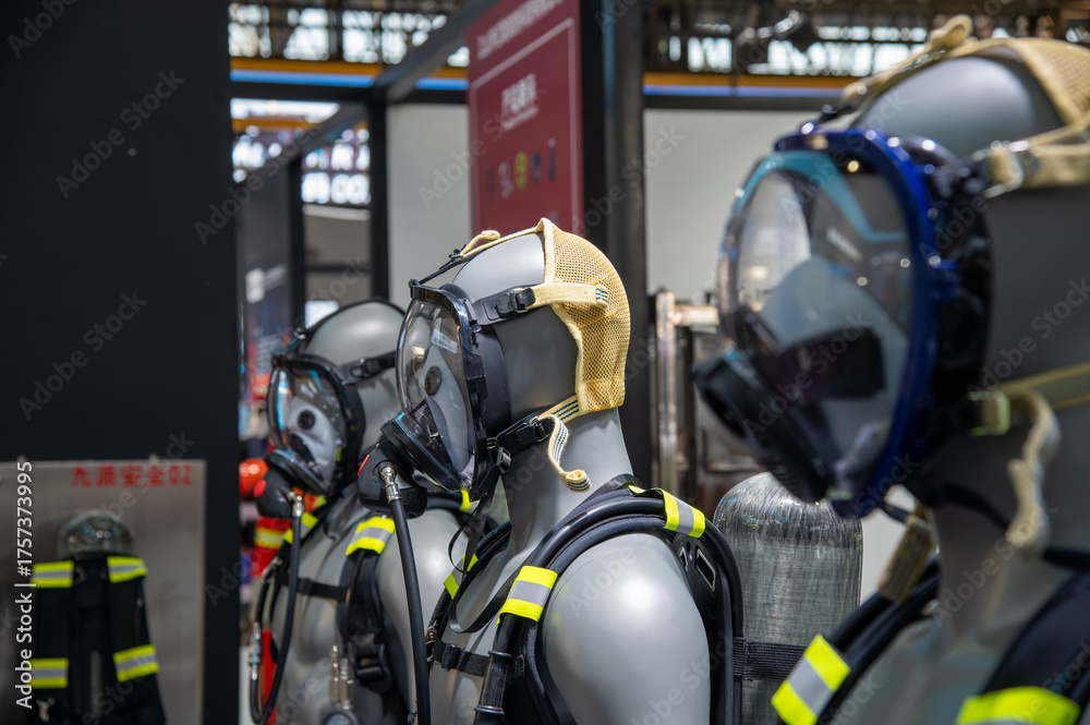 Naklejka premium Three mannequins wearing fireman's gear