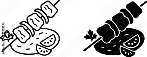 Turkish kebab, black and white vector, outline and silhouette versions