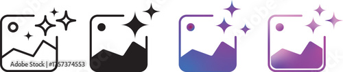 Set of generative AI image icons, image photo album, gallery ai icon sparkle star symbol. Vector ai generated icon gradient logo. for apps, photo editing tools. Vector illustration
