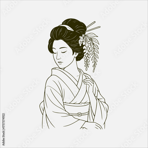Japanese geisha kimono artwork vector illustration	