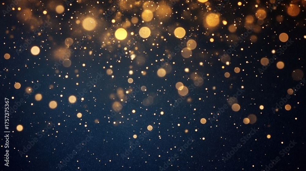 Fototapeta premium A shimmering background of golden particles against a dark backdrop, creating a magical and festive atmosphere.