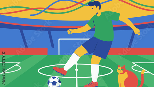 boy playing footbal with cat