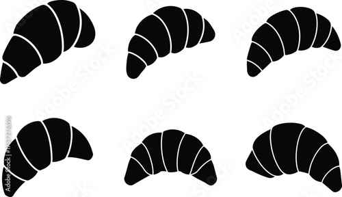 Set of Black Croissant Icons Minimal Pastry Silhouette Collection