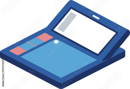 Isometric vector illustration of a compact tablet workstation for digital design