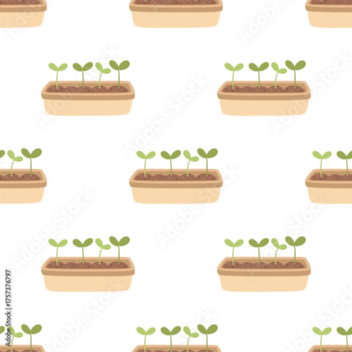 box with seedlings seamless pattern