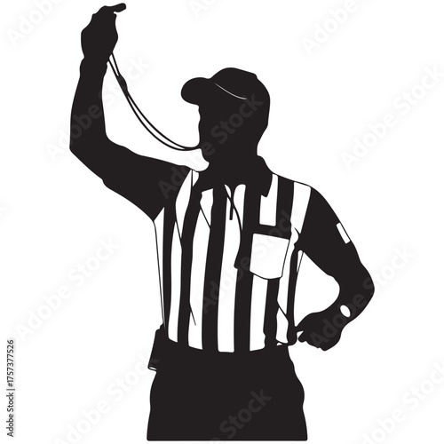 Silhouette of a Sports Referee Blowing a Whistle