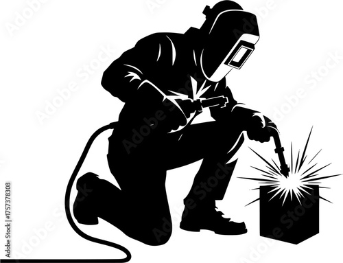 welder at work, welder at work isolated on white