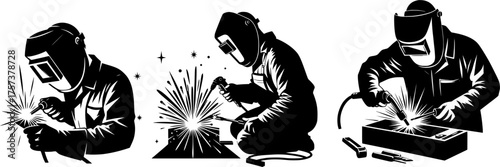 set of welder at work, welder at work isolated on white