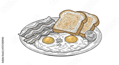 A hearty breakfast of eggs bacon and toast.