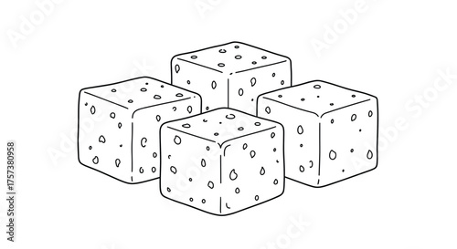A group of four textured sugar cubes arranged closely together.