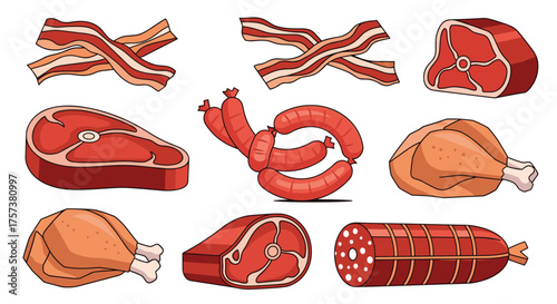 A collection of assorted meat products for culinary use.