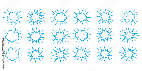 Black and white comic book style graphic element, including explosions, wind, stars, and lightning bolts. vector illustration