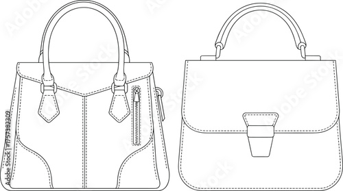 Handbag line drawing, fashion accessory sketch, leather bag illustration, stylish purse outline, modern handbag design, elegant fashion art, trendy accessory drawing