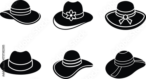 Women Hat Icons Set Fashion Accessory Silhouette Vector Collection