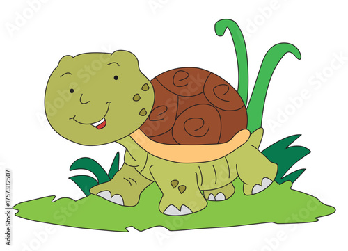 Happy Tortoise Strolling Slowly in the Garden