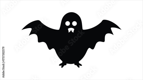Whimsical spooky silhouette ghost with bat wings spreading joyful fear for Halloween celebrations, party invitations, decorations, seasonal graphics, children's stories and seasonal decor.