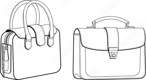 Handbag with leather handles, stylish briefcase with buckle closure, modern fashion accessories, elegant office bag, professional business style, luxury design