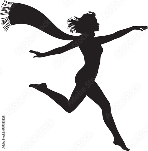 Dynamic Female Silhouette Scarf Movement Grace Agility Active Lifestyle Figure Illustration