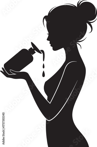 Elegant Woman Silhouette with Cosmetic Product Lotion Beauty Regimen Skincare Portrait
