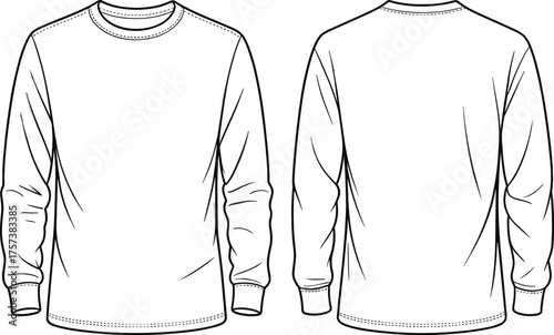 Long sleeve shirt line drawing, fashion sketch illustration, crew neck apparel design, clothing outline art, modern garment sketch, stylish casual wear