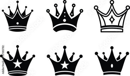 Crown Icons Set Royal King and Queen Symbol Vector Collection
