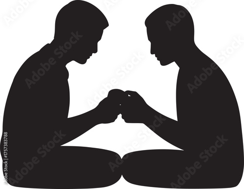 People Silhouette Looking Together Black Design Men Communication Sharing Idea Vector