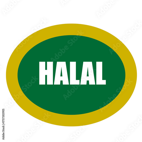 Word “Halal” written in elegant gold typography on a green background. Concept representing Islamic values, purity, and authenticity. Suitable for halal business promotions, branding, and Islamic prod