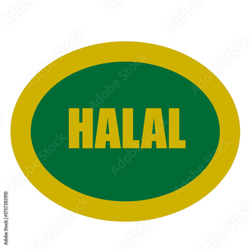 Word “Halal” written in elegant gold typography on a green background. Concept representing Islamic values, purity, and authenticity. Suitable for halal business promotions, branding, and Islamic prod