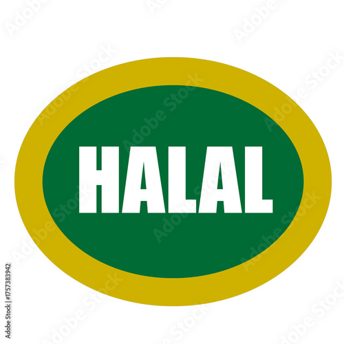 Word “Halal” written in elegant gold typography on a green background. Concept representing Islamic values, purity, and authenticity. Suitable for halal business promotions, branding, and Islamic prod