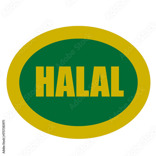 Word “Halal” written in elegant gold typography on a green background. Concept representing Islamic values, purity, and authenticity. Suitable for halal business promotions, branding, and Islamic prod