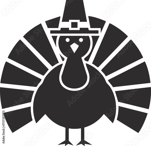 Cute cartoon turkey wearing pilgrim hat thanksgiving
