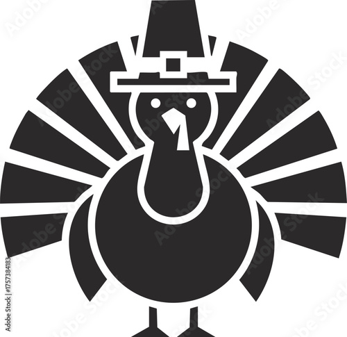 Cute cartoon turkey wearing pilgrim hat thanksgiving