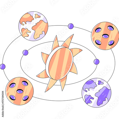 An isometric design illustration of solar system