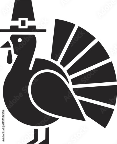 Cute cartoon turkey wearing pilgrim hat thanksgiving
