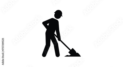 Worker with shovel digging in ground creating silhouette of manual labor and construction activity silhouette