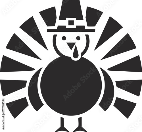 Cute cartoon turkey wearing pilgrim hat thanksgiving