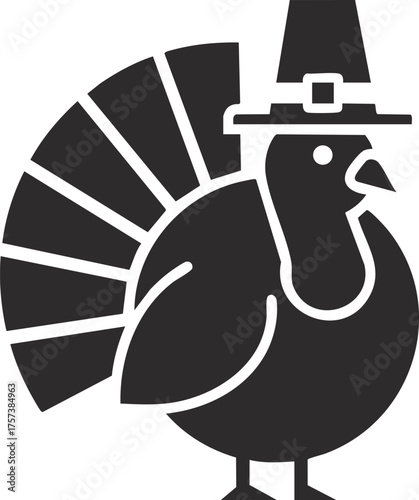 Cute cartoon turkey wearing pilgrim hat thanksgiving
