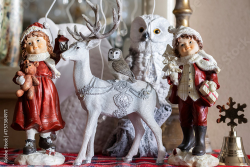 Vintage Christmas decorations for winter festive interior, selective focus