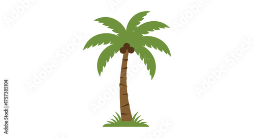 Vibrant palm tree silhouette with green fronds and brown trunk standing tall in tropical paradise scene silhouette