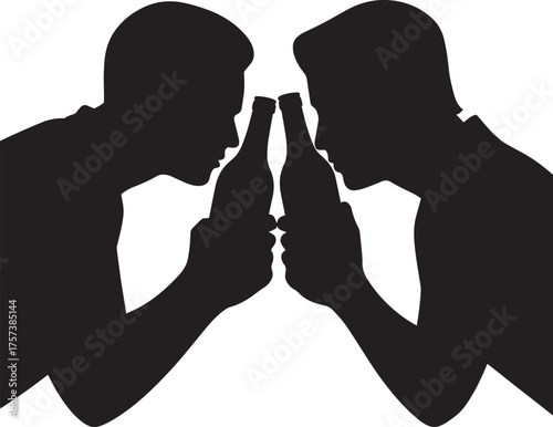 Two Silhouetted Men Bonding Over Drinks. Expressing Closeness and Friendship.