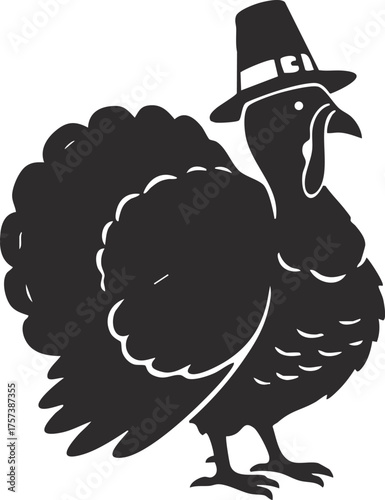Cute cartoon turkey wearing pilgrim hat thanksgiving